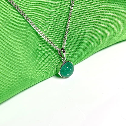 Round green jade white gold necklace