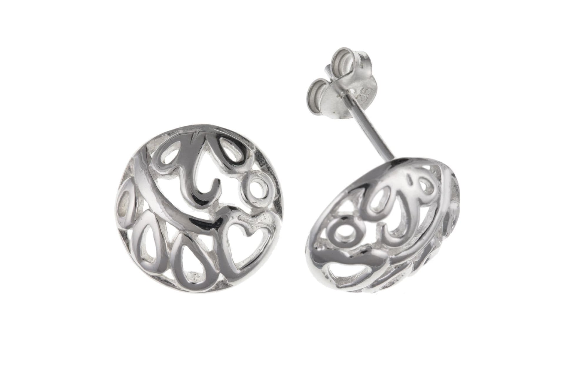 Round heart designed sterling silver stud earrings