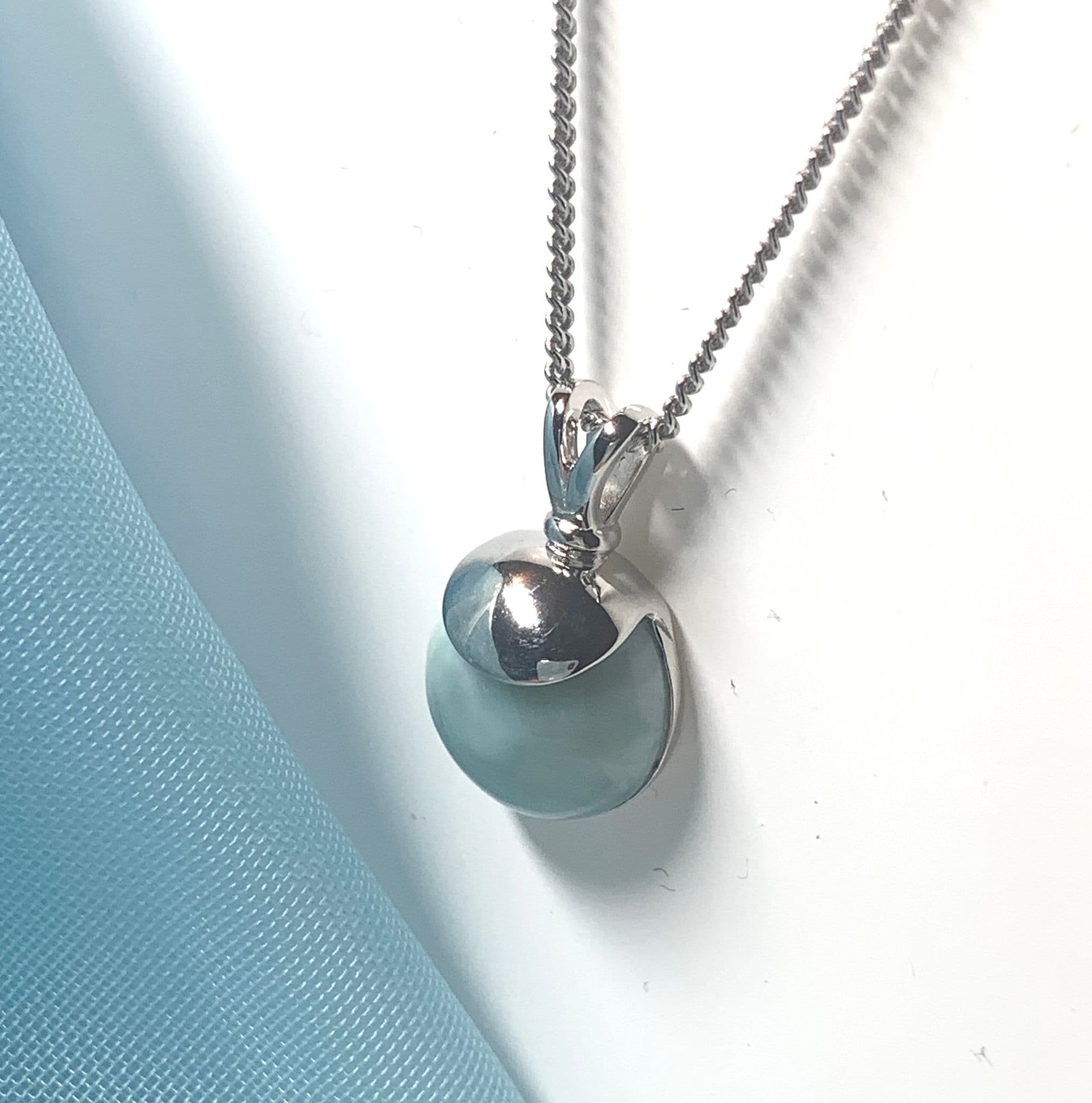 Round light blue larimar necklace sterling silver pendant
