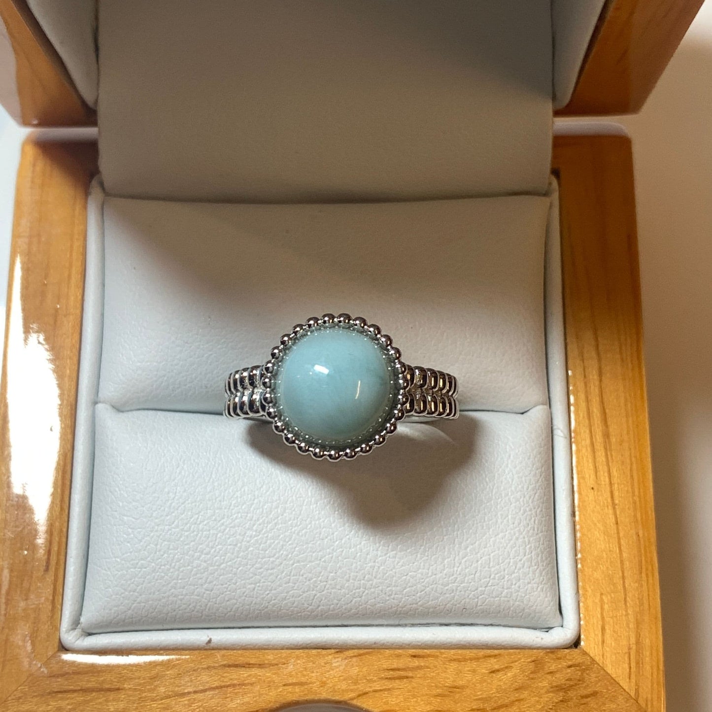 Larimar Round Sterling Silver Patterned Bobbled Ring