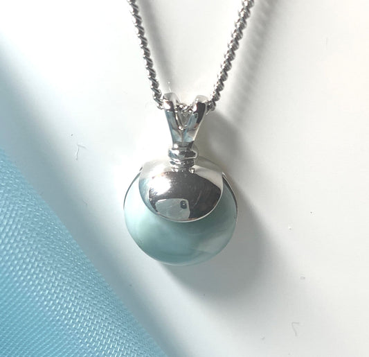 Round light blue larimar necklace sterling silver pendant