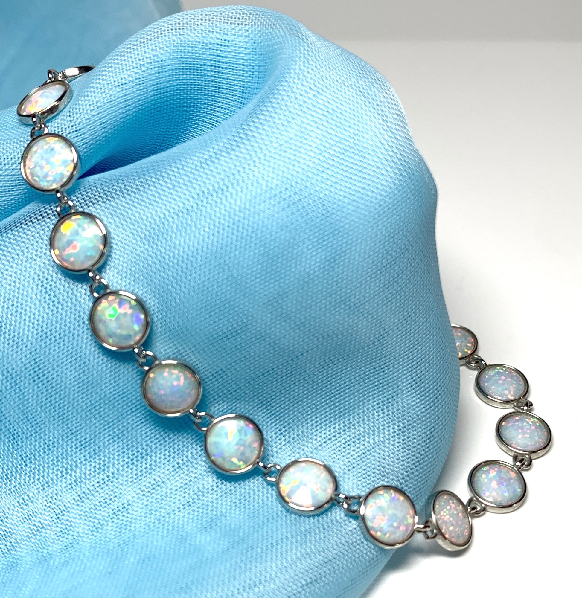 Round opal sterling silver bracelet