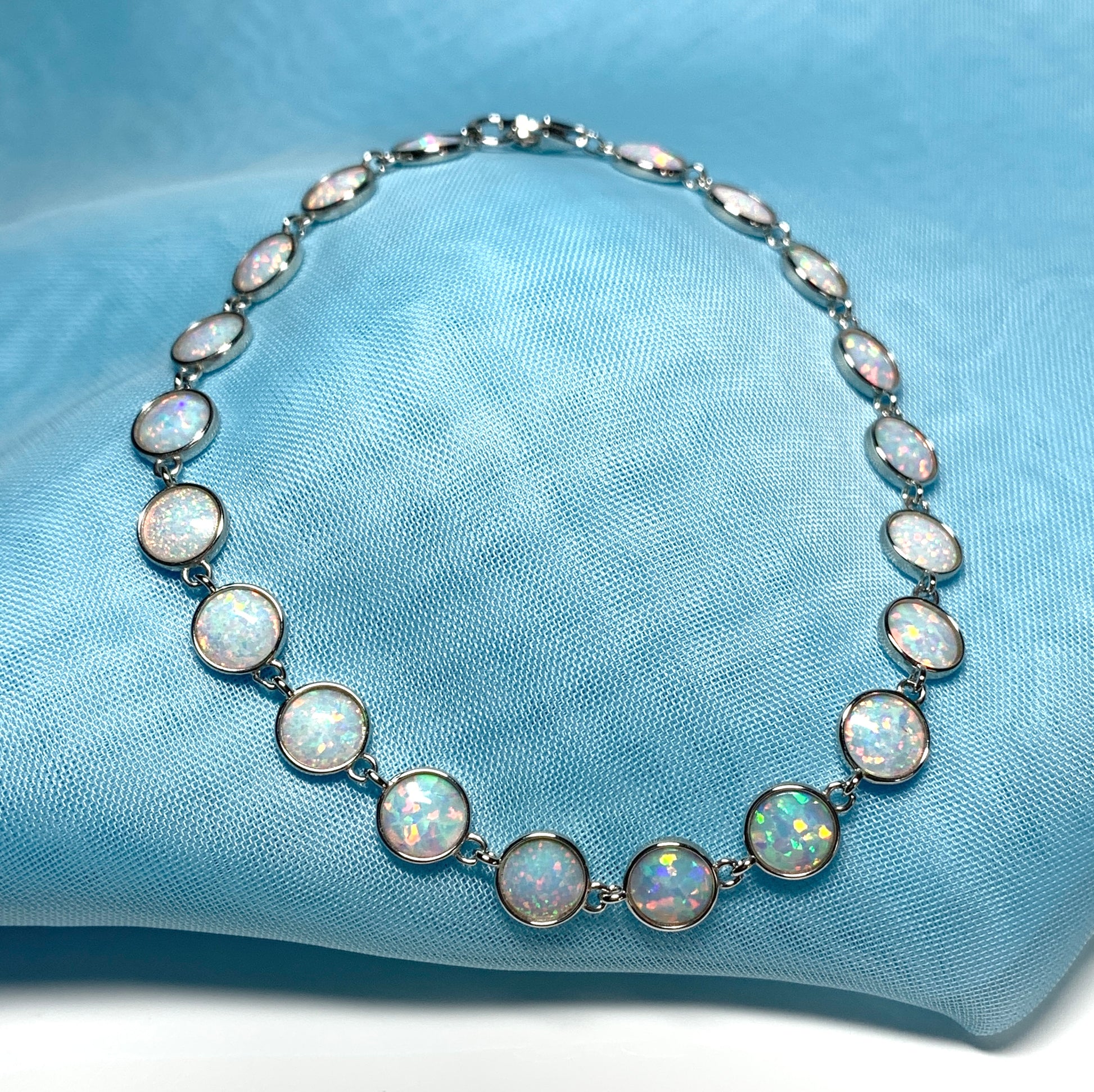 Round opal sterling silver bracelet