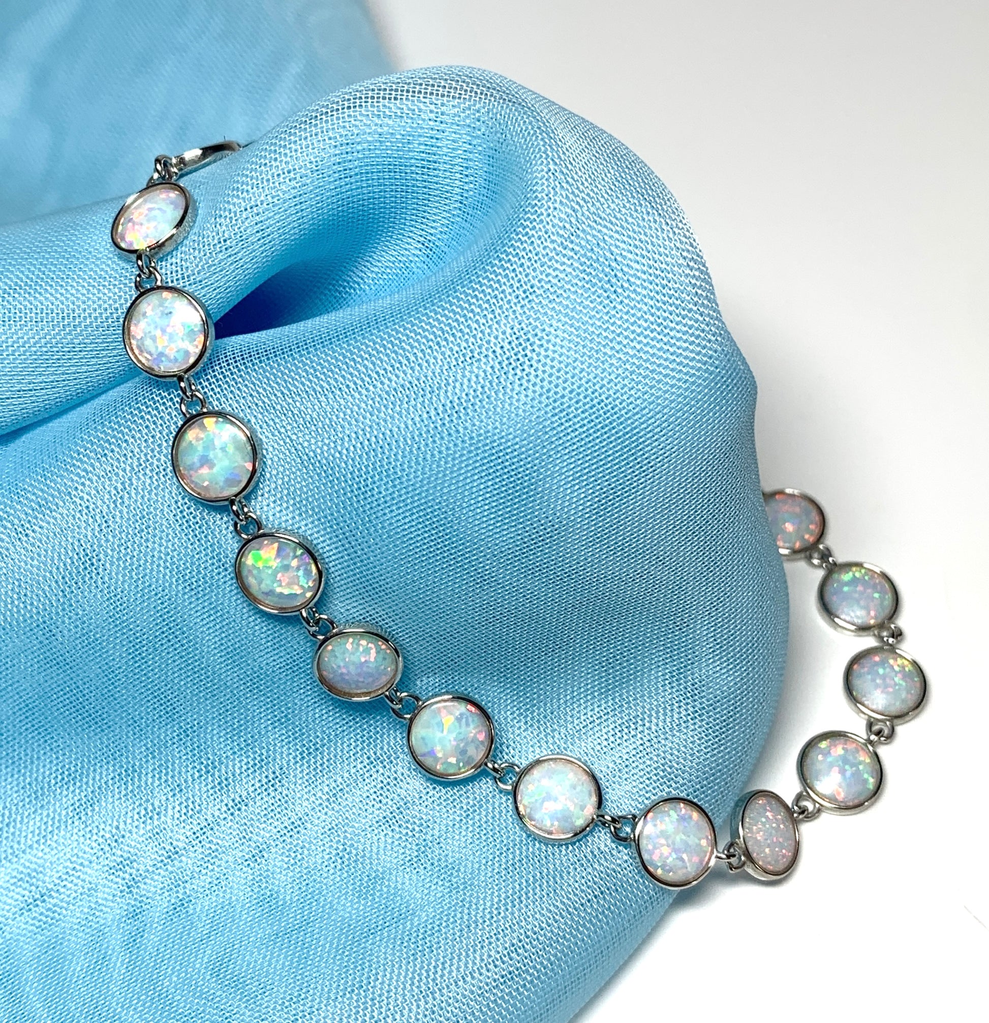 Round opal sterling silver bracelet