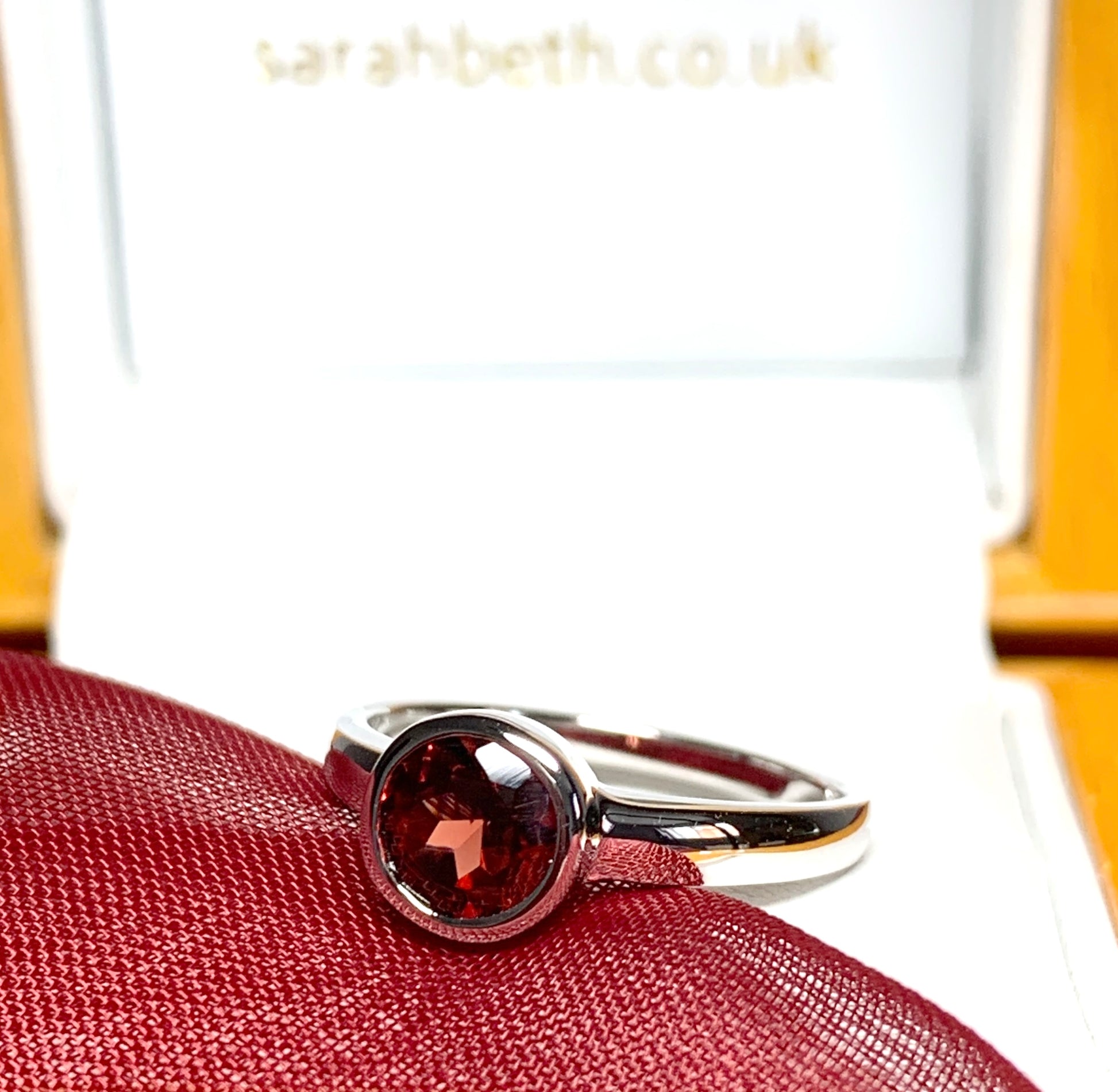 Round real garnet sterling silver ring