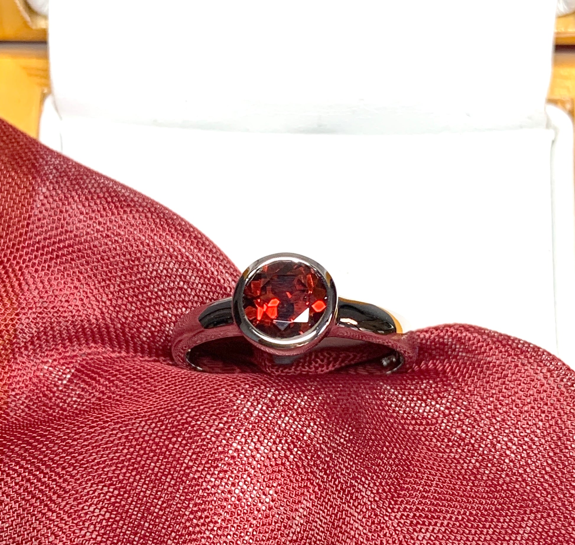 Round real garnet sterling silver ring