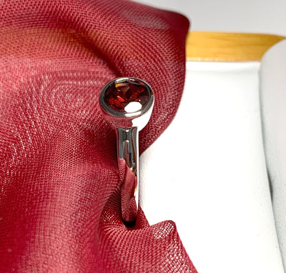 Round real garnet sterling silver ring