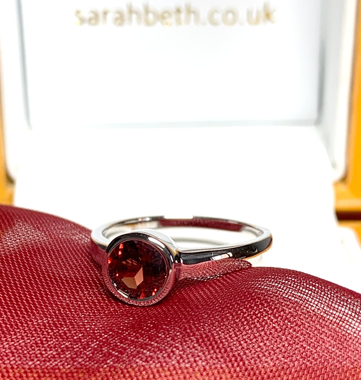 Round real garnet sterling silver ring