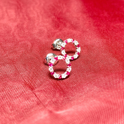 Round red ruby and cubic zirconia sterling silver stud earrings