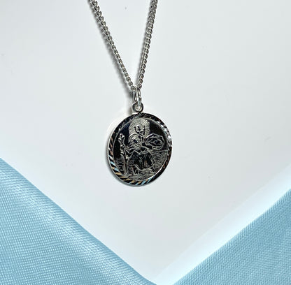 Round solid sterling silver St. Christopher 18 mm