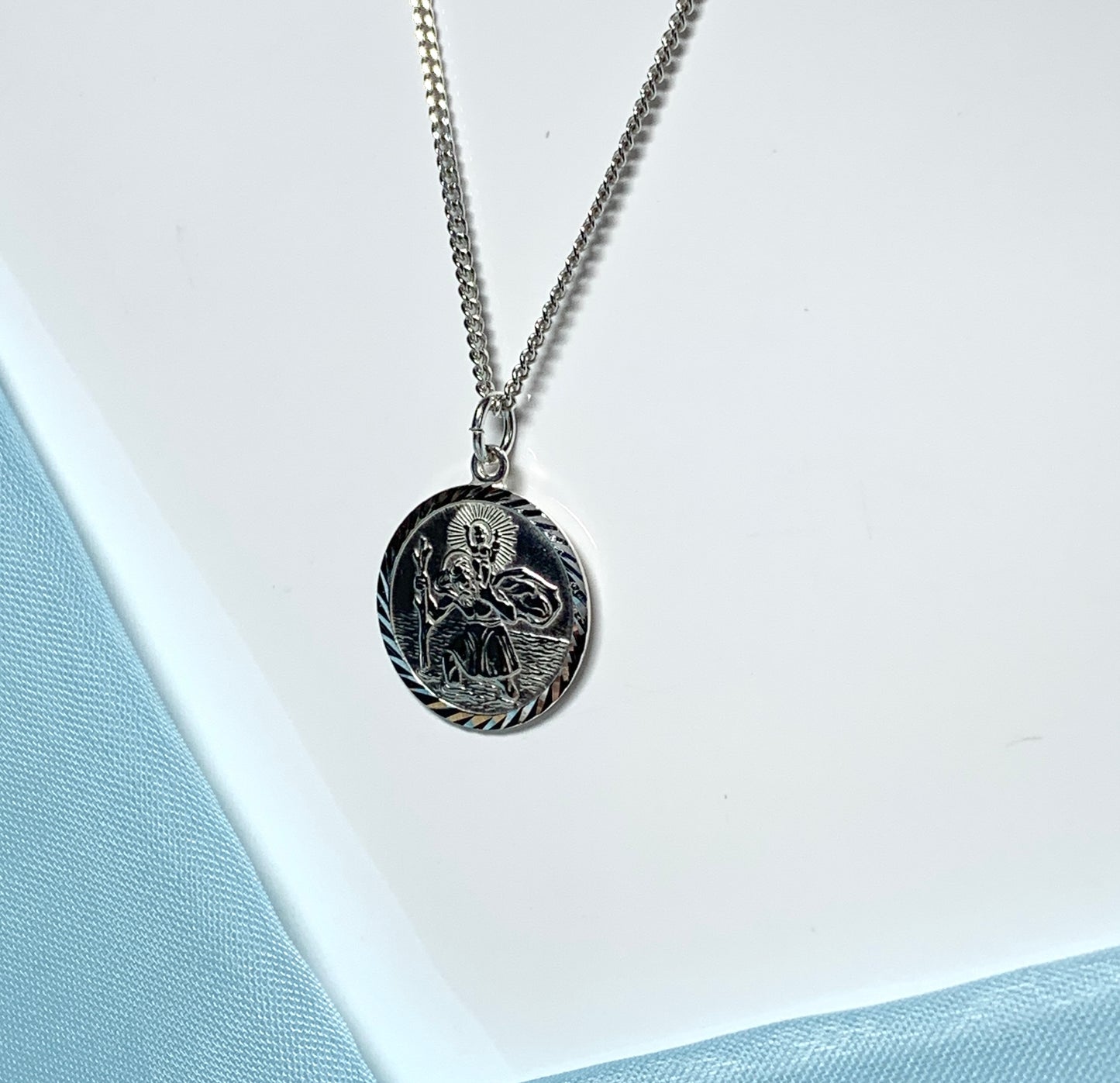 Round solid sterling silver St. Christopher 18 mm