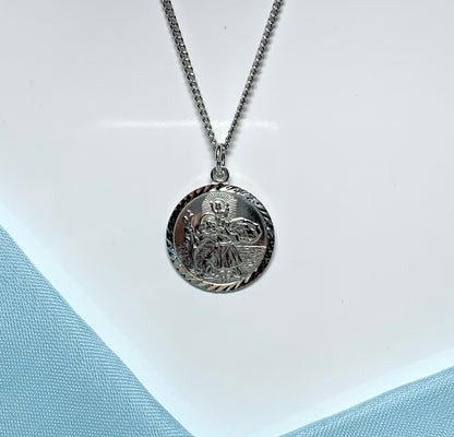 Round solid sterling silver St. Christopher 18 mm