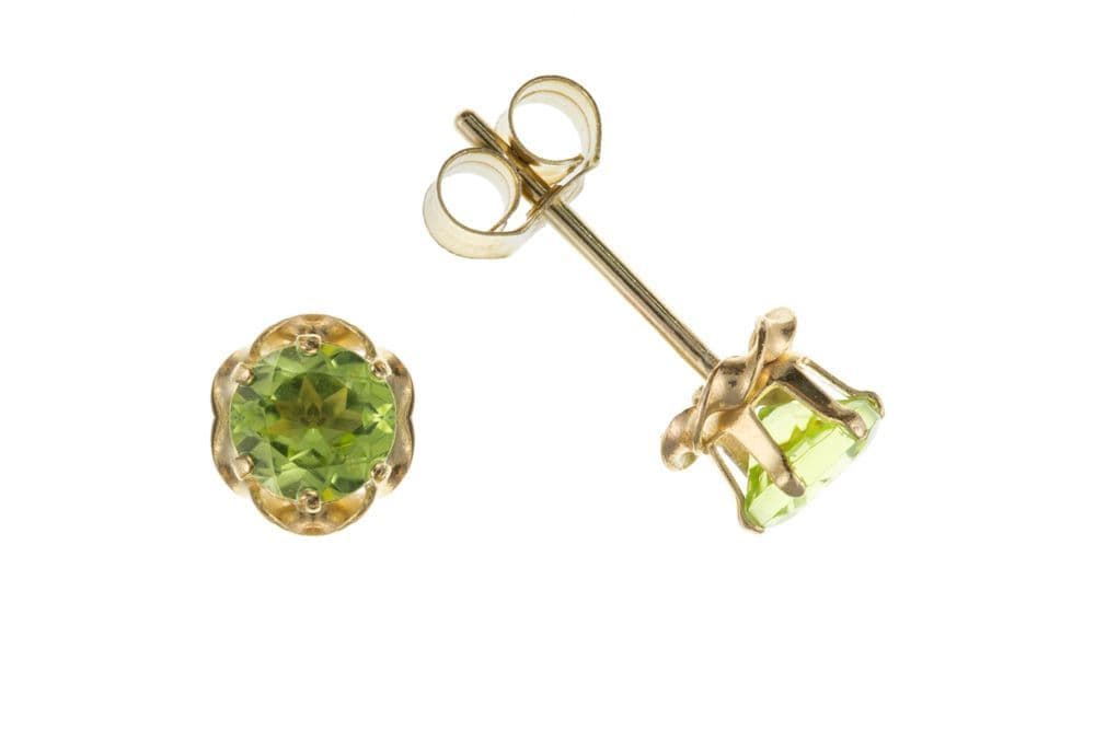 Real round yellow gold peridot stud earrings