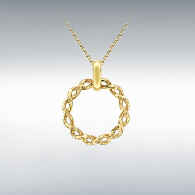 Round yellow gold pierced circle necklace pendant