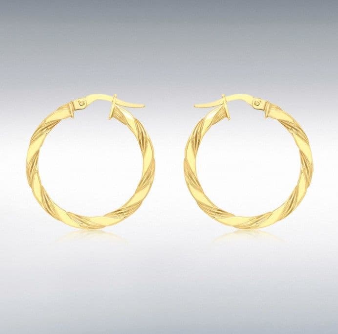 Round yellow gold twisted hoop earrings 25 mm