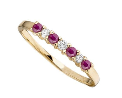 Real red ruby and diamond claw set eternity ring yellow gold