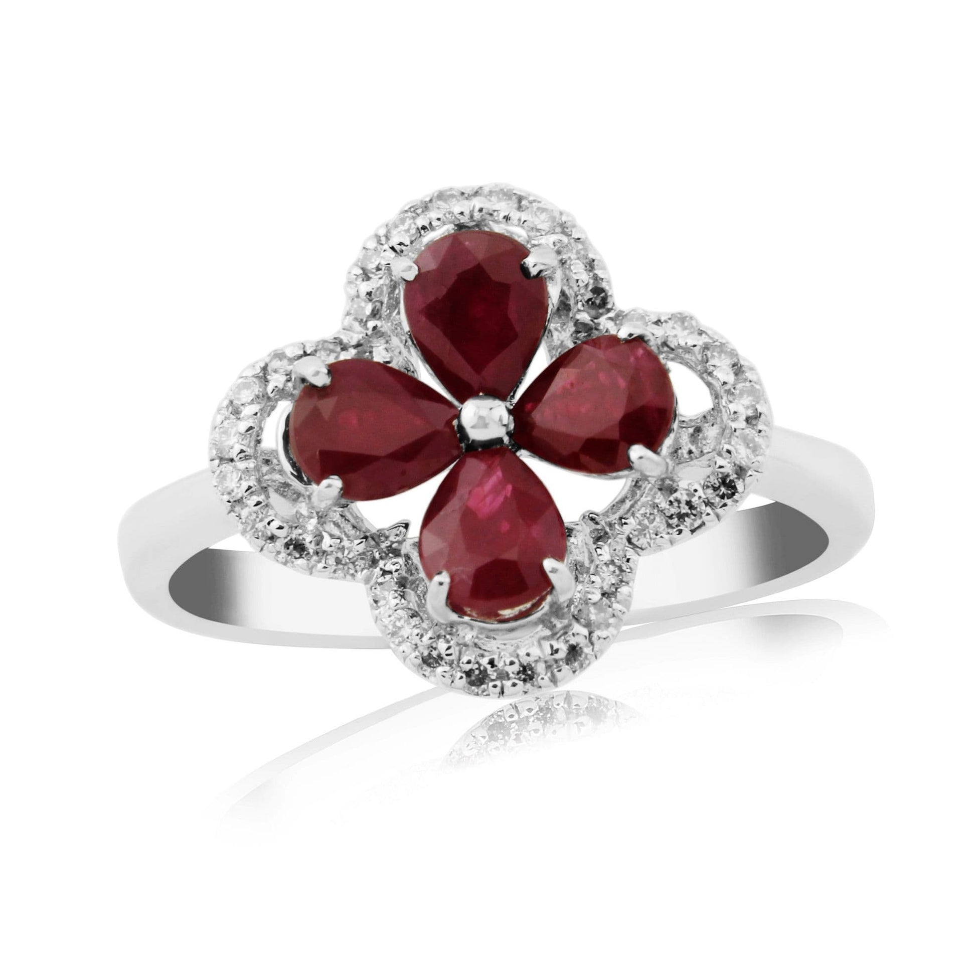 Ruby And Diamond White Gold Cluster Cocktail Dress Ring