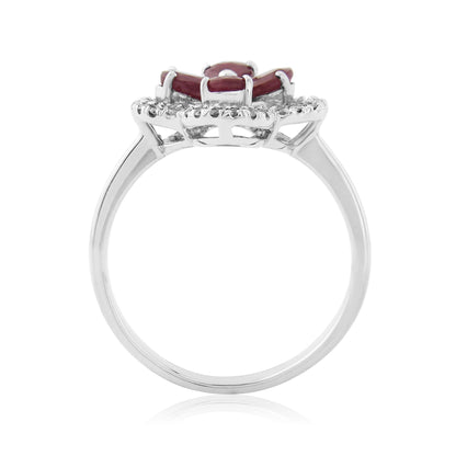 Ruby And Diamond White Gold Cluster Cocktail Dress Ring