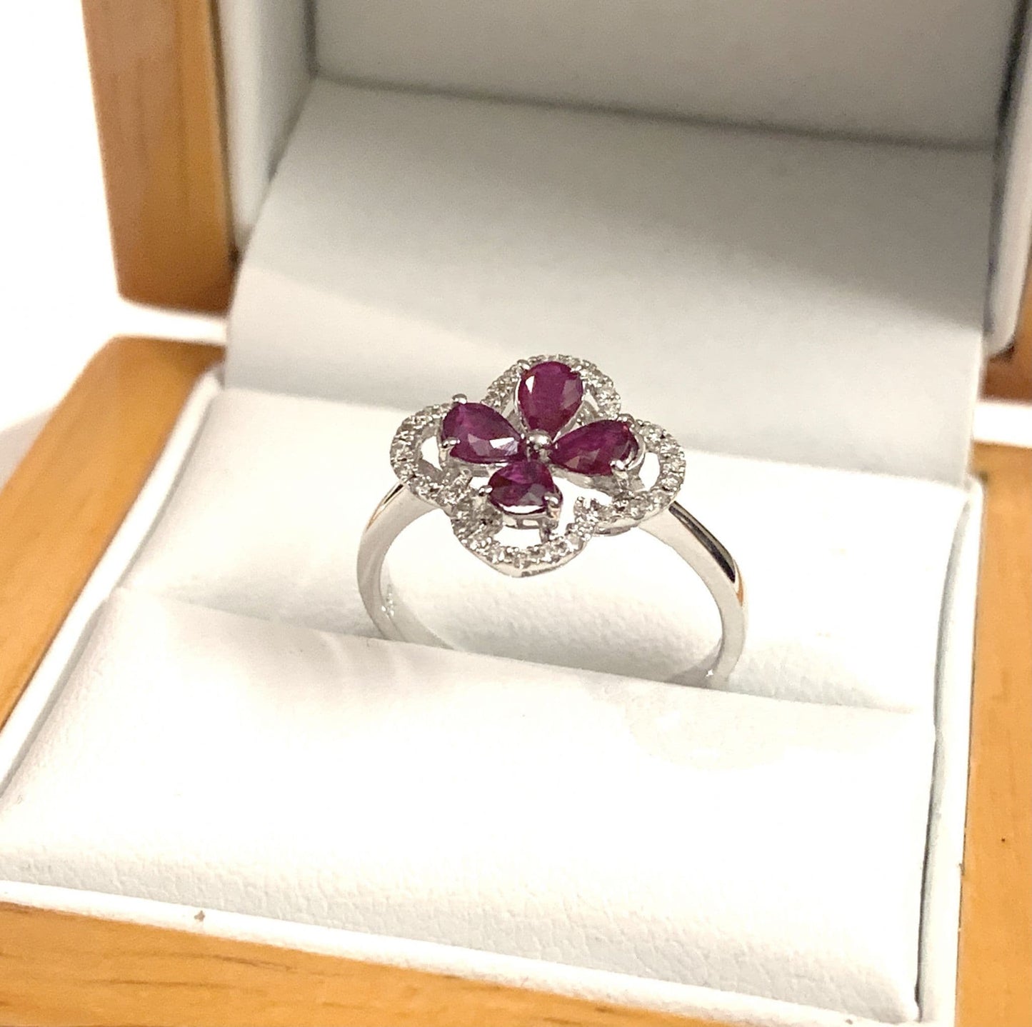 Ruby And Diamond White Gold Cluster Cocktail Dress Ring