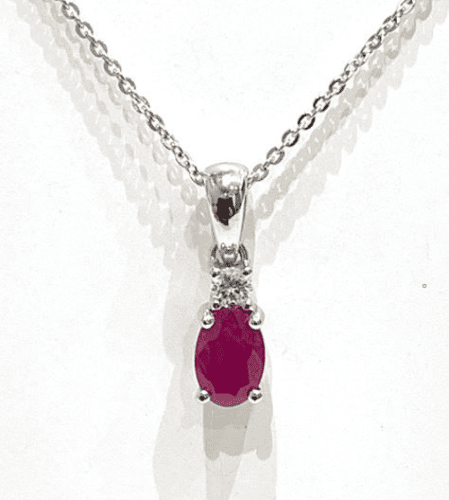 Ruby And Diamond White Gold Oval Necklace
