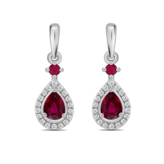 Ruby And Diamond White Gold Teardrop Cluster Earrings