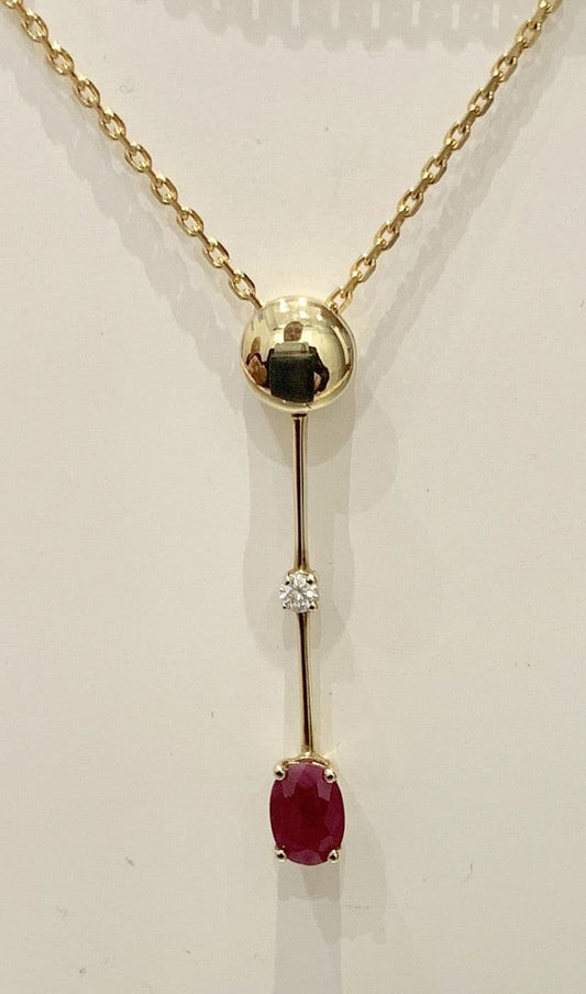 Ruby And Diamond Yellow Gold Drop Necklace