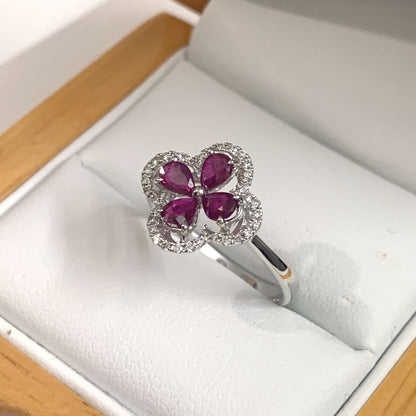 Ruby And Diamond White Gold Cluster Cocktail Dress Ring