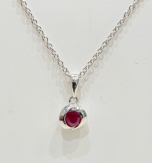 Ruby Round White Gold Necklace