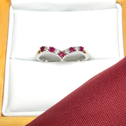 Wishbone ring ruby and diamond white gold