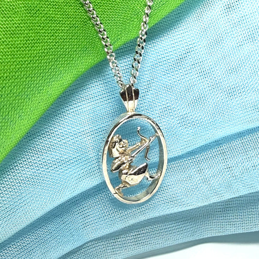 Sagittarius Archer Zodiac Oval Necklace Sterling Silver Pendant