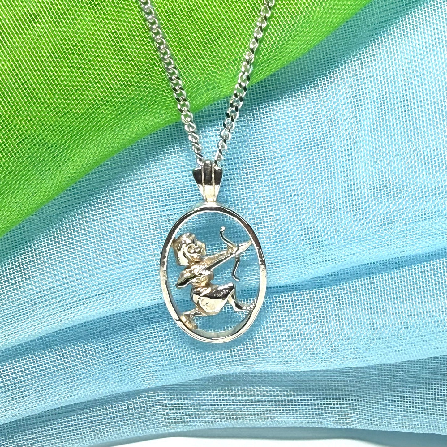 Sagittarius Archer Zodiac Oval Necklace Sterling Silver Pendant