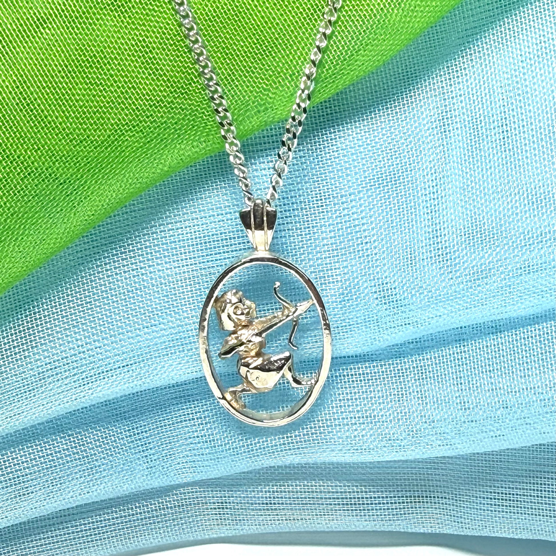 Sagittarius Archer Zodiac Oval Necklace Sterling Silver Pendant
