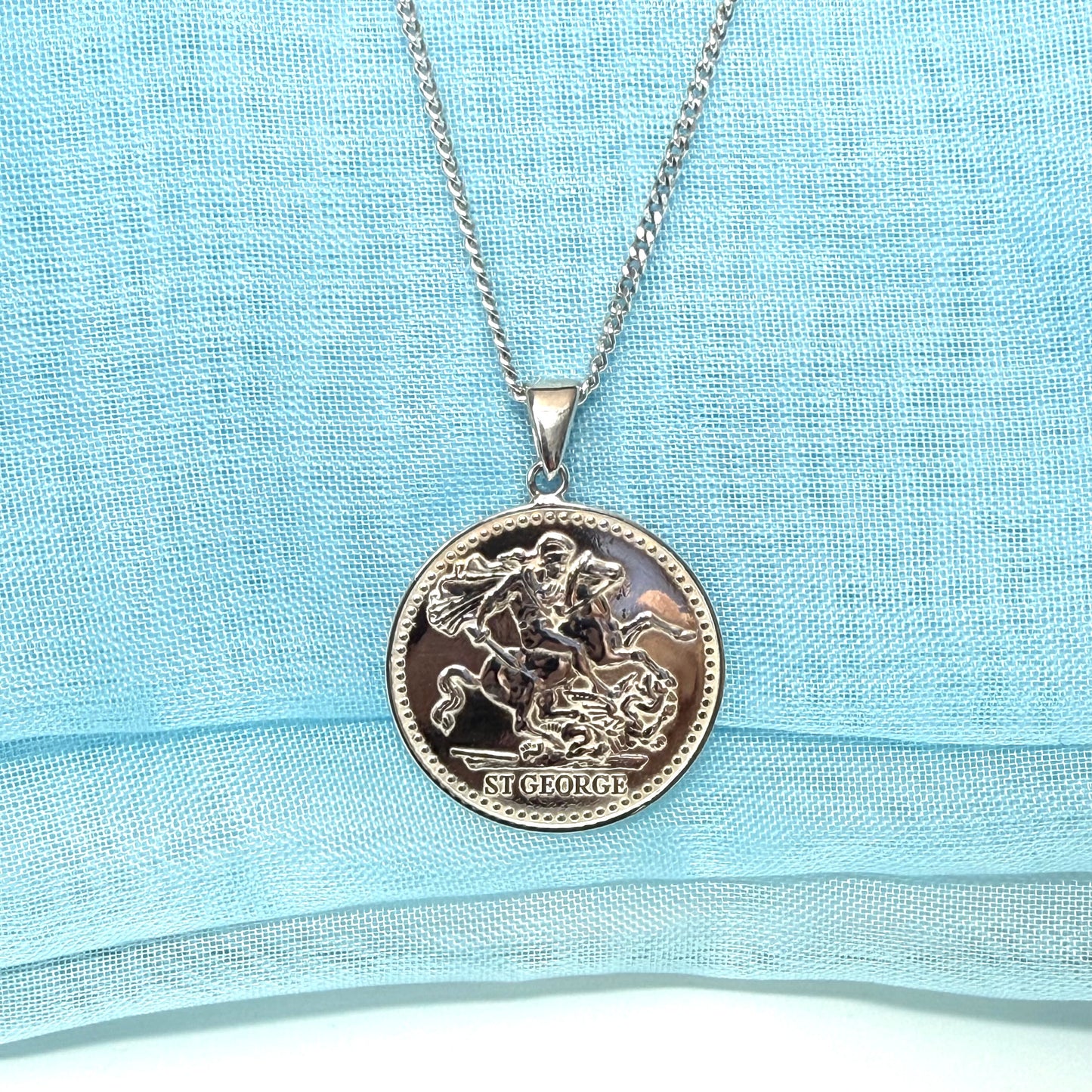 Saint George necklace round solid pendant including chain