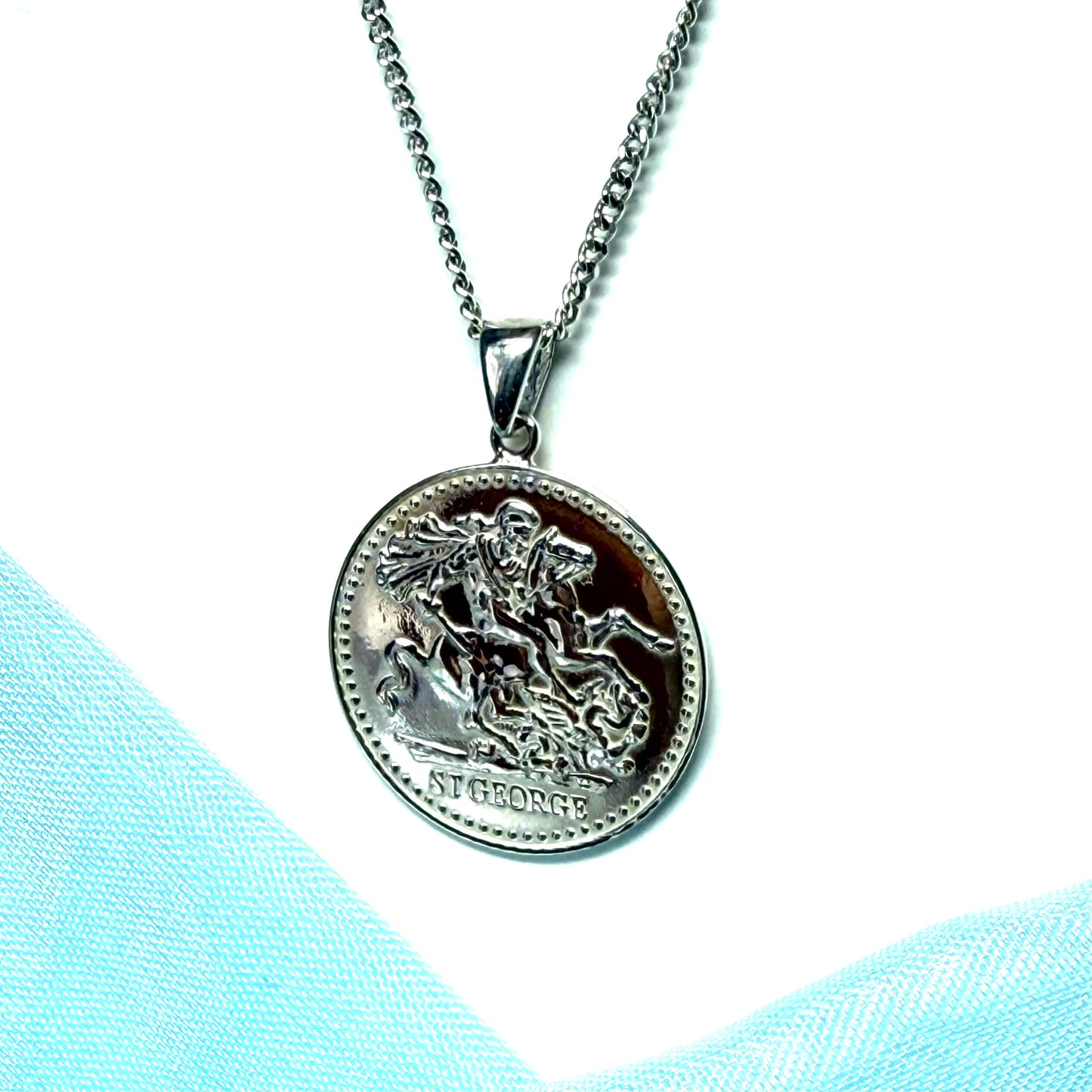 Saint George necklace round solid pendant including chain