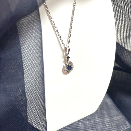 Sapphire And Diamond White Gold Teardrop Cluster Necklace
