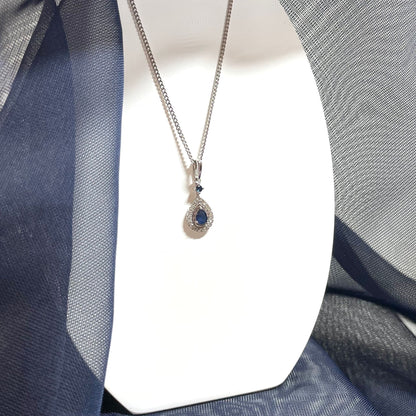 Sapphire And Diamond White Gold Teardrop Cluster Necklace