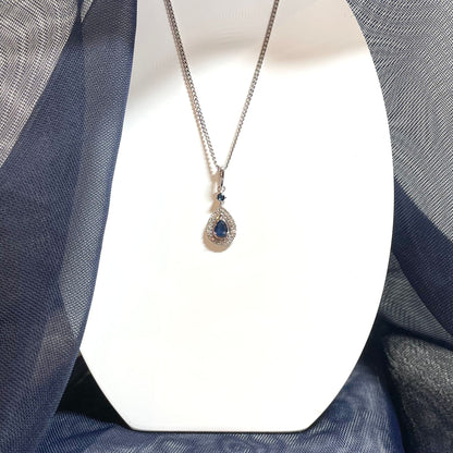 Sapphire And Diamond White Gold Teardrop Cluster Necklace