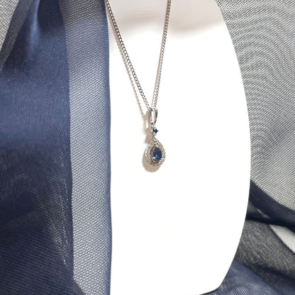 Sapphire And Diamond White Gold Teardrop Cluster Necklace