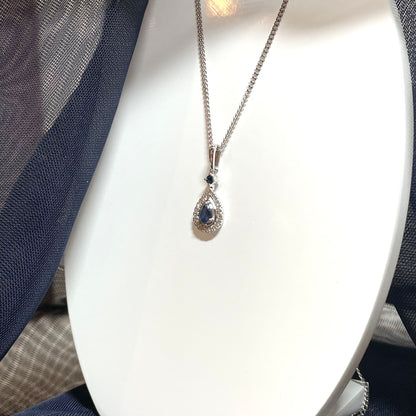 Sapphire And Diamond White Gold Teardrop Cluster Necklace