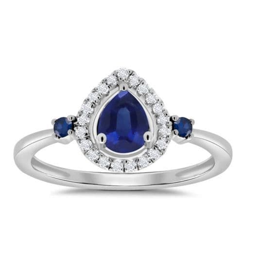 Sapphire and Diamond White Gold Teardrop Cluster Ring