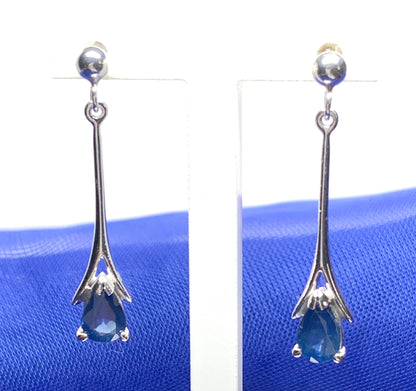 Sapphire white gold long drop earrings