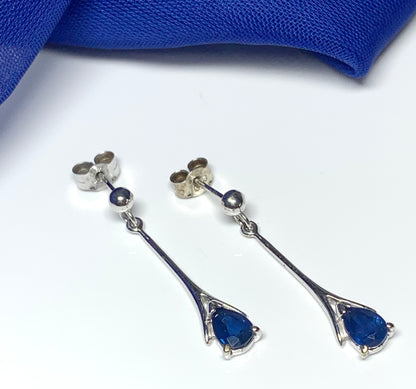 Sapphire white gold long drop earrings