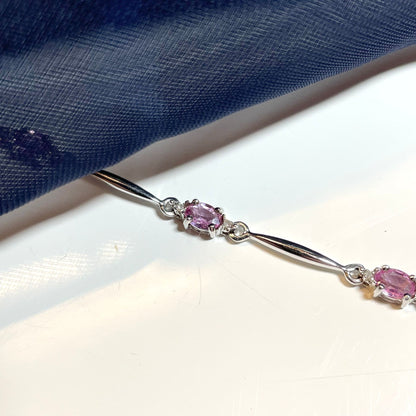 Pink sapphire and diamond white gold bracelet