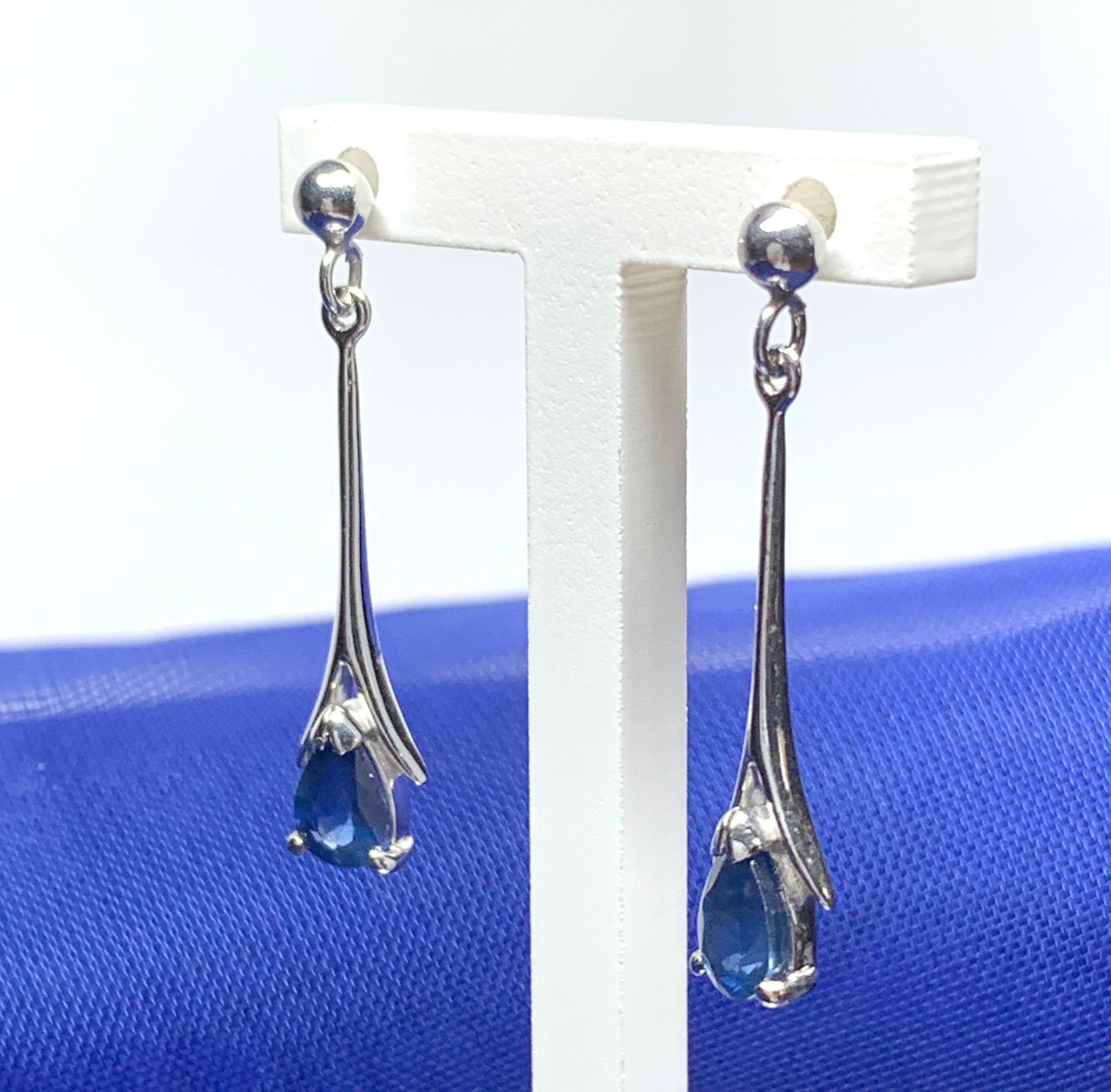 Sapphire white gold long drop earrings