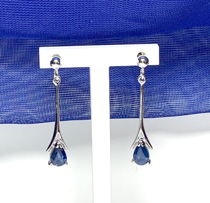 Sapphire white gold long drop earrings