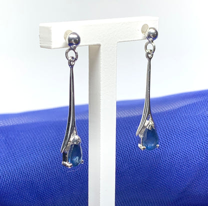 Sapphire white gold long drop earrings