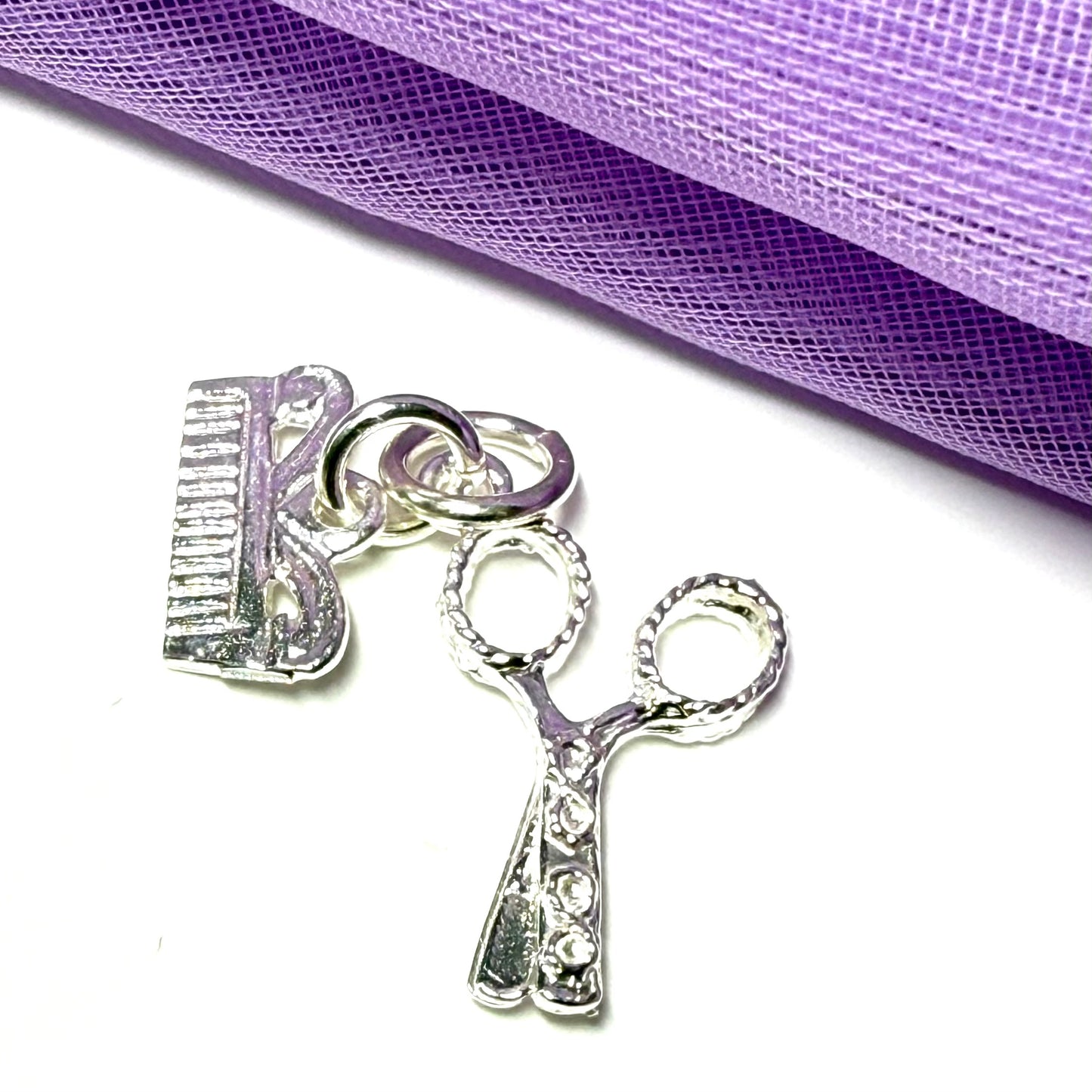 Scissors And Comb Charm Sterling Silver