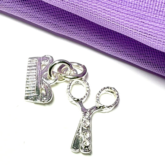 Scissors And Comb Charm Sterling Silver