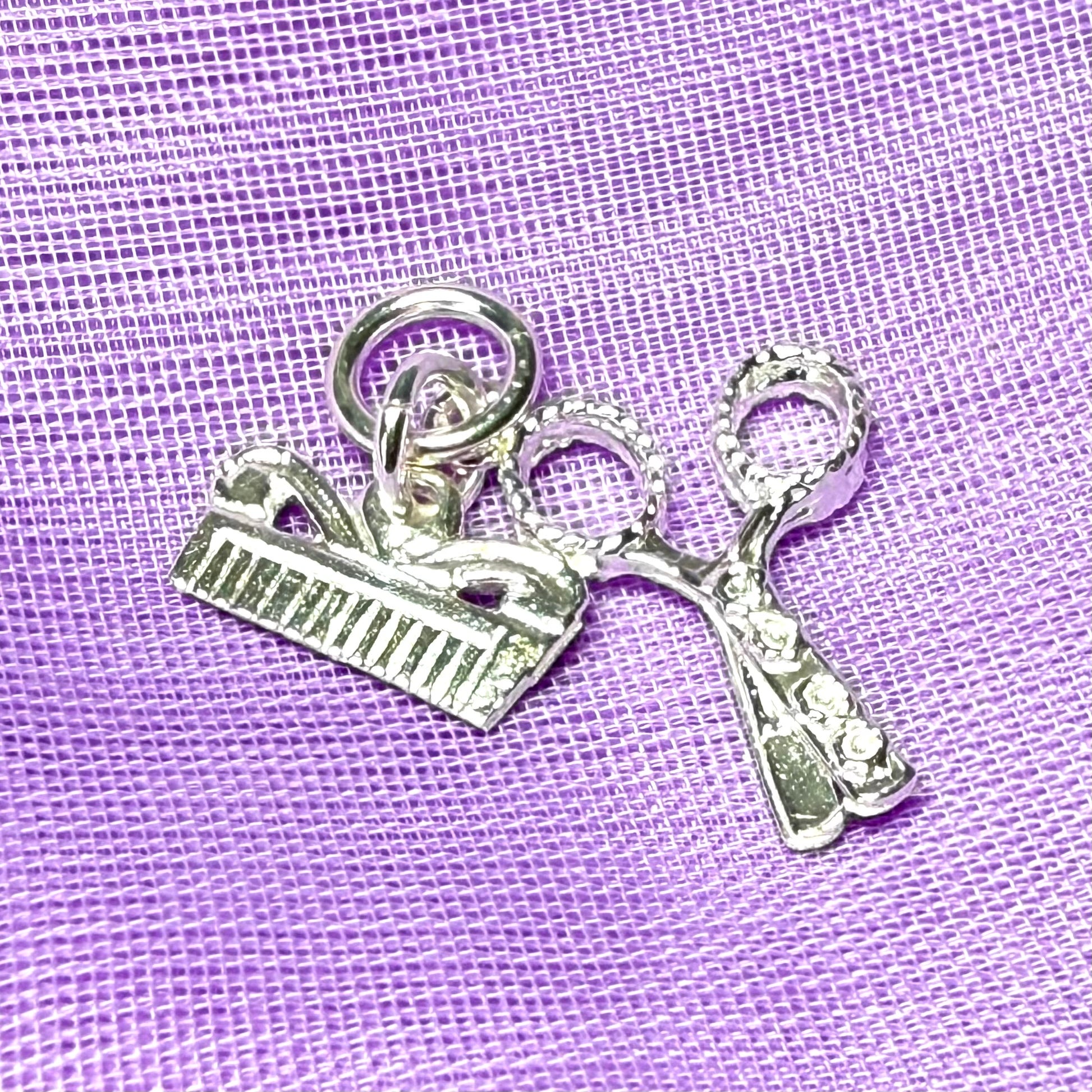 Scissors And Comb Charm Sterling Silver