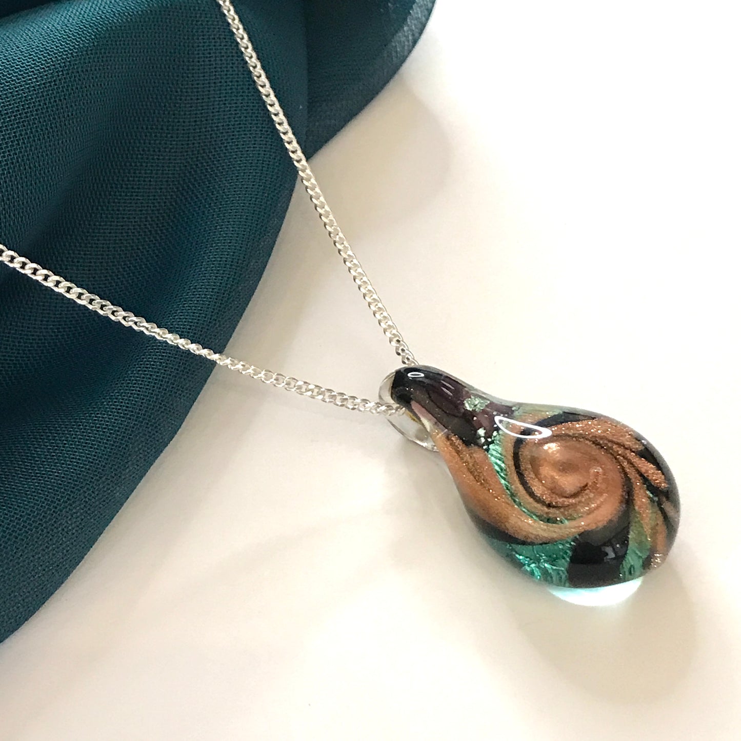 Sea Green Murano Glass Tear Drop Necklace